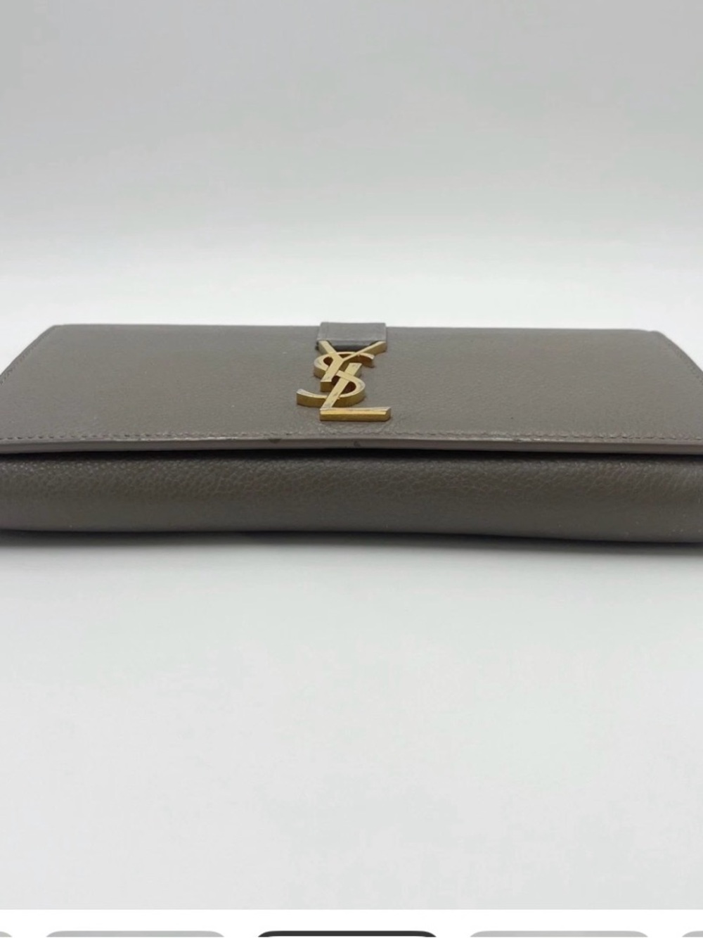 Auth Saint Laurent YSL Logo Cassandra Leather Gray Long Wallet With box& dustbag - Picture 4 of 14